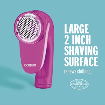 Conair Fabric Shaver and Lint Remover, Battery Operated Portable Fabric Shaver, Pink