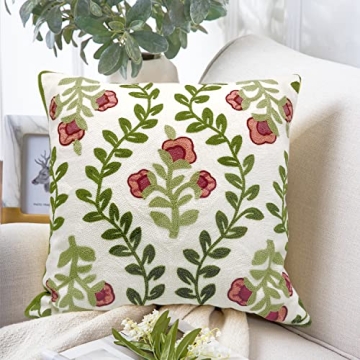 Alysheer Floral Embroidered Summer Decorative Throw Pillow Cover 18"x 18", Farmhouse Cottage Pink Fl...