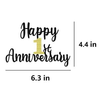 Happy 1st Anniversary Cake Toppers Glitter, Cheers To 1 Years Old Party Decorations 1 Year Anniversa...