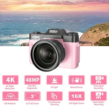 VETEK 4K 48MP Digital Camera with Lenses for Vlogging