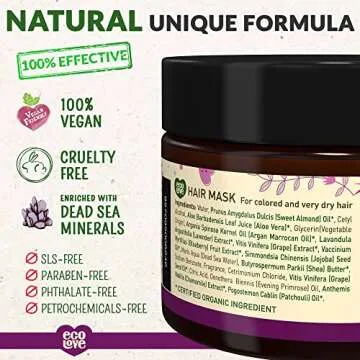 ecoLove Hair Mask for Deep Conditioning, Vegan and Organic Ingredients, 11.8 oz