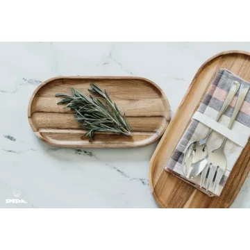 Acacia Wooden Serving Trays Set - Rustic & Elegant Design