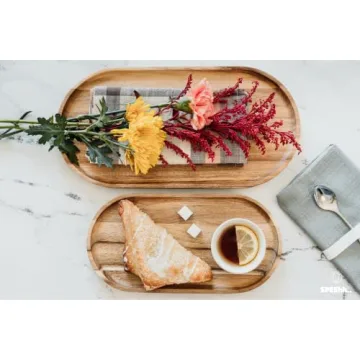 Acacia Wooden Serving Trays Set - Rustic & Elegant Design