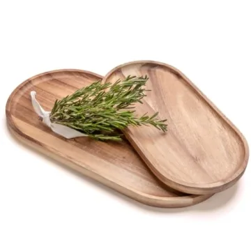 Acacia Wooden Serving Trays Set - Rustic & Elegant Design