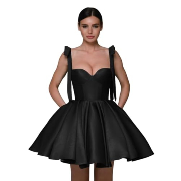 AZG Black Short Prom Dresses for Women Sparkly Satin Sweetheart Mini Homecoming Dress with Pockets B...