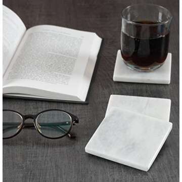 Radicaln Marble Coaster Plate Square 3.5" Inches White Handmade Coaster Set for Coffee Table & Cup H...