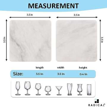 Radicaln Marble Coaster Plate Square 3.5" Inches White Handmade Coaster Set for Coffee Table & Cup Holder Coaster for Drink & Kitchen Caddy Drinkware