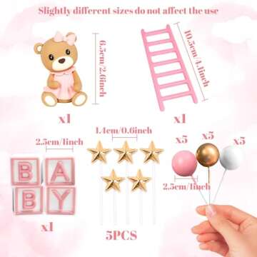 JeVenis Pink Bear Cake Decoration Baby Bear Baby Shower Cake Topper Bears Train Cake Decoration Baby...