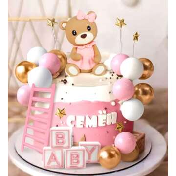 JeVenis Pink Bear Cake Decoration Baby Bear Baby Shower Cake Topper Bears Train Cake Decoration Baby Shower Birthday Cake Decoration