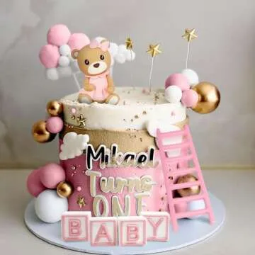 JeVenis Pink Bear Cake Decoration Baby Bear Baby Shower Cake Topper Bears Train Cake Decoration Baby Shower Birthday Cake Decoration