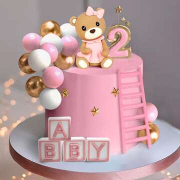 JeVenis Pink Bear Cake Decoration Baby Bear Baby Shower Cake Topper Bears Train Cake Decoration Baby Shower Birthday Cake Decoration