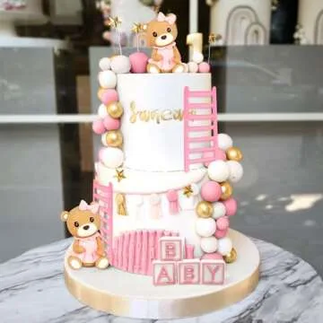 JeVenis Pink Bear Cake Decoration Baby Bear Baby Shower Cake Topper Bears Train Cake Decoration Baby Shower Birthday Cake Decoration
