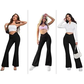 COPYLEAF Women's Flare Yoga Pants with Pockets-V Crossover High Waisted Bootcut Yoga Leggings-Flare Bell Bottom Workout Gym Leggings Black