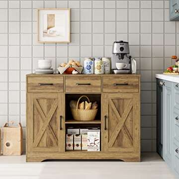 Modern Farmhouse Buffet Storage Cabinet with Barn Doors