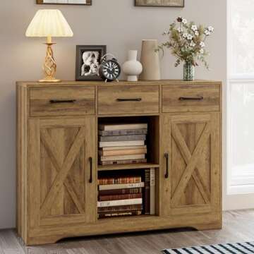Modern Farmhouse Buffet Storage Cabinet with Barn Doors