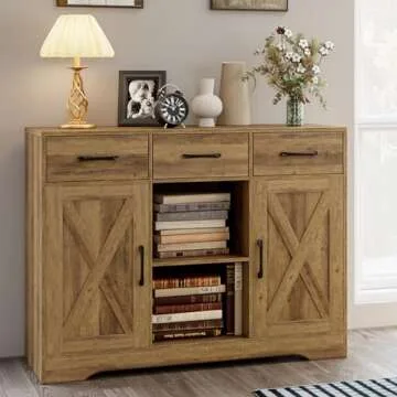 Modern Farmhouse Buffet Storage Cabinet with Barn Doors