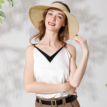 Women's Straw Visor Hat - Packable Wide Brim Sun Protection