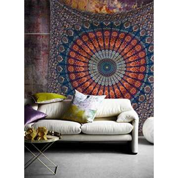 Bless International Handmade Indian hippie Bohemian Psychedelic Peacock Mandala Wall hanging College...