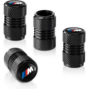 Metal Tire Valve Stem Caps for BMW M Series - 4 Pack Black