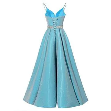 Satin Prom Dresses Long Aline Ball Gowns for Women 2024 Spaghetti Straps Beaded V-Neck Evening Dress Formal Party Ball Gowns with Pockets Black 10