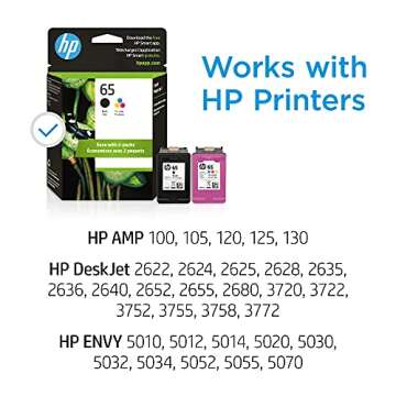 HP 65 Black/Tri-color Ink Cartridges (2-pack) | Works with HP AMP 100 Series, HP DeskJet 2600, 3700 ...