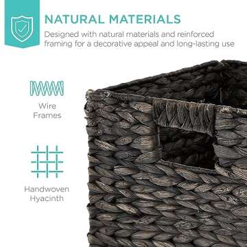 Best Choice Products 13x13in Hyacinth Baskets, Rustic Set Of 5 Multipurpose Collapsible Storage Organizer, Handwoven Laundry Totes for Bedroom, Living Room, Shelves - Black