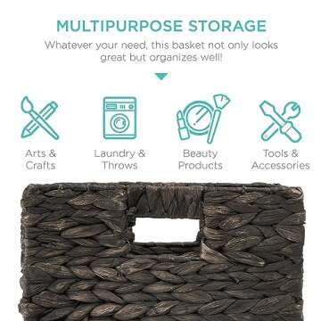 Best Choice Products 13x13in Hyacinth Baskets, Rustic Set Of 5 Multipurpose Collapsible Storage Organizer, Handwoven Laundry Totes for Bedroom, Living Room, Shelves - Black