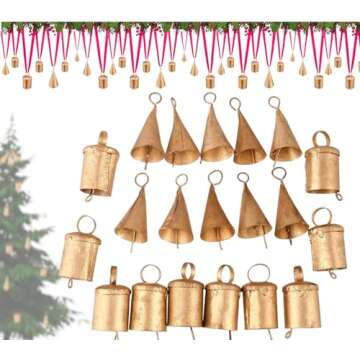 Set of 20 Christmas Bells for Decoration - Small Jingle Bells, Witch Bells, and Indian Tin Bells for...