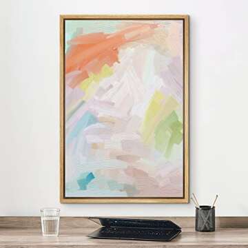 MUDECOR Framed Canvas Print Wall Art Pastel Orange, White & Green Color Field Abstract Shapes Waterc...