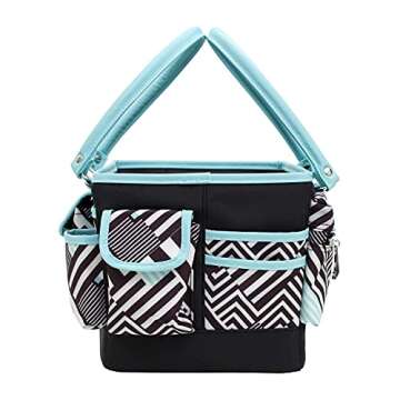 Everything Mary Teal Geometric Deluxe Store and Tote - Storage Organizer Bag for Crafts, Sewing, Paper, Art, Desk, Canvas, Supplies Storage Organization - Travel Art Box with Handle