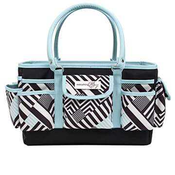 Everything Mary Teal Geometric Deluxe Store and Tote - Storage Organizer Bag for Crafts, Sewing, Paper, Art, Desk, Canvas, Supplies Storage Organization - Travel Art Box with Handle
