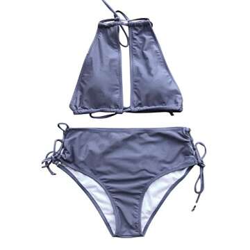 CUPSHE Women's Lavender Tie at Back and Sides Halter Padding Two Piece Swimsuits Beach Bathing Suit (M)