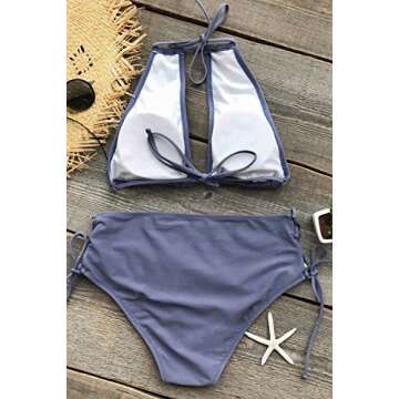 CUPSHE Women's Lavender Tie at Back and Sides Halter Padding Two Piece Swimsuits Beach Bathing Suit (M)