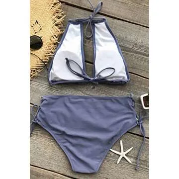 CUPSHE Women's Lavender Tie at Back and Sides Halter Padding Two Piece Swimsuits Beach Bathing Suit (M)