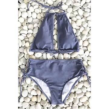 CUPSHE Women's Lavender Tie at Back and Sides Halter Padding Two Piece Swimsuits Beach Bathing Suit (M)