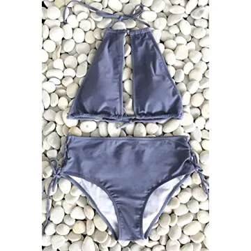 CUPSHE Women's Lavender Tie at Back and Sides Halter Padding Two Piece Swimsuits Beach Bathing Suit (M)