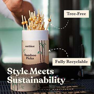 Earthiest Cocktail Picks For Appetizers, Drinks, Sandwiches & Kababs 6" (100pcs) - Fancy Toothpicks for Appetizers - Biodegradable Bamboo Skewers for Appetizers (Gold)