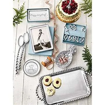 Elegant Mariposa Pearled Handcrafted Serving Tray in Silver