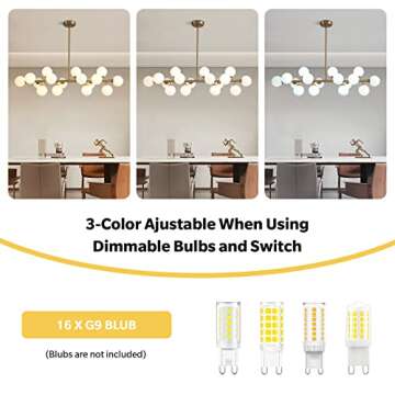 APBEAMLighting Gold Dining Room Chandelier Over Table Mid Century Modern Chandelier White Glass Globe Lampshade Linear Pendant Lighting Fixture for Living Room Dining Table 16 Lights