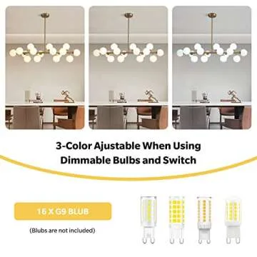 APBEAMLighting Gold Dining Room Chandelier Over Table Mid Century Modern Chandelier White Glass Globe Lampshade Linear Pendant Lighting Fixture for Living Room Dining Table 16 Lights