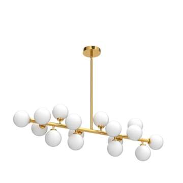 APBEAMLighting Gold Dining Room Chandelier Over Table Mid Century Modern Chandelier White Glass Globe Lampshade Linear Pendant Lighting Fixture for Living Room Dining Table 16 Lights
