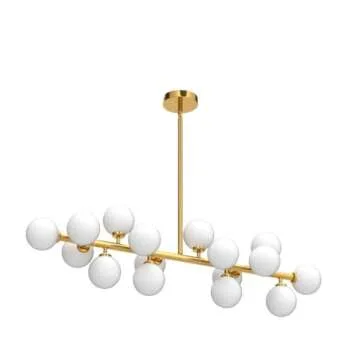 APBEAMLighting Gold Dining Room Chandelier Over Table Mid Century Modern Chandelier White Glass Globe Lampshade Linear Pendant Lighting Fixture for Living Room Dining Table 16 Lights