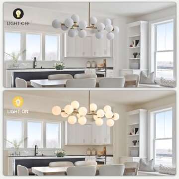 APBEAMLighting Gold Dining Room Chandelier Over Table Mid Century Modern Chandelier White Glass Globe Lampshade Linear Pendant Lighting Fixture for Living Room Dining Table 16 Lights