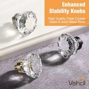 VEHCIL Crystal Cabinet Knobs, 8 Pack Vintage Cabinet Dresser Knobs Single Hole Matte Black Decorativ...