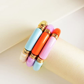 GOOJIDS Colorful Bamboo Tube Bangles Bracelet Set