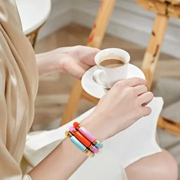 GOOJIDS Colorful Bamboo Tube Bangles Bracelet Set