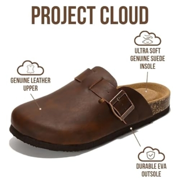 Project Cloud Genuine Leather Footbed Clogs for Women - Memory Foam Arch Support Slippers for Women ...