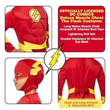 Rubies Child's DC Comics Deluxe Muscle Chest The Flash Costume, Medium for themed parties and Hallow...