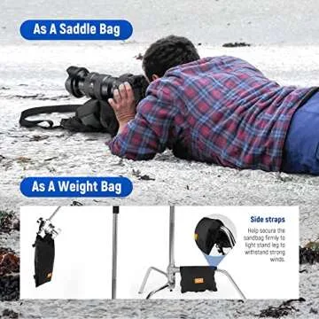 NEEWER Sandbag for Photography, 15.5"x9.4" Foldable Handheld Storage Bag with Shoulder Strap, Heavy Duty Polyester Saddlebag/Beanbag/Tripod Weight Bag for Camera Lens Support & Light Stands Boom Arms
