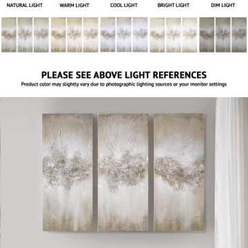 Madison Park Wall Art Living Room Décor - Embellished Hand Painted Canvas, Home Accent Glitter Abstract Bathroom Decoration Ready to Hang Painting for Bedroom, 15" W x 35" H x 1.5" D, Taupe 3 Piece